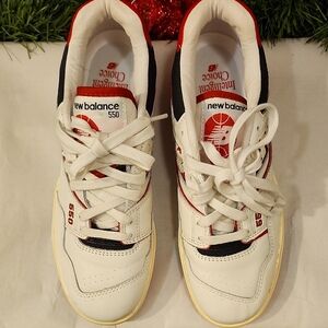 New Balance 550 White and Red Athletic Shoes